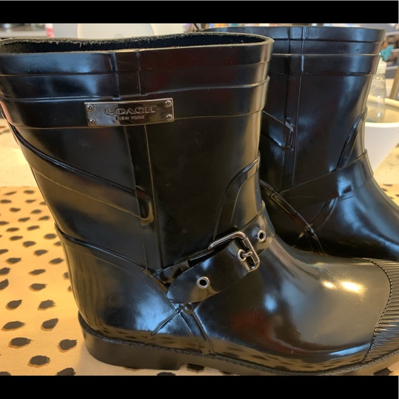 COACH Black Rain Boots - Picture 1 of 6